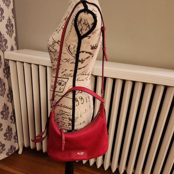 Kate Spade Jackson Street Mylie Red Pebble Leather Hobo Shoulder Bag Crossbody - Picture 4 of 11